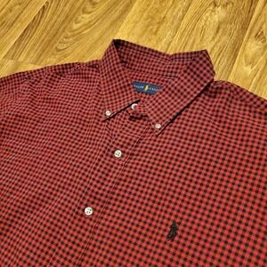 Polo Ralph Lauren Shirt Men XL Red Black Gingham Button Down Long Sleeve‎ Preppy